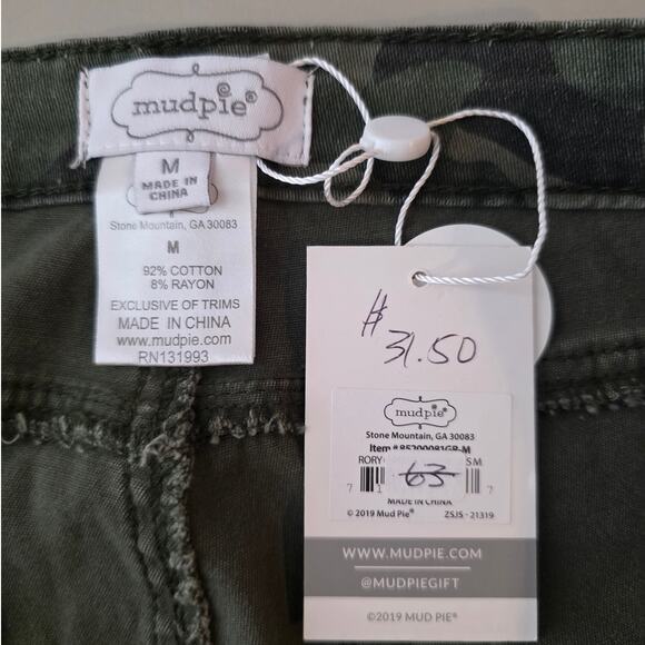 NWT Mudpie Rory green camouflage raw hem cotton blend pants jeans - medium - Picture 2 of 3